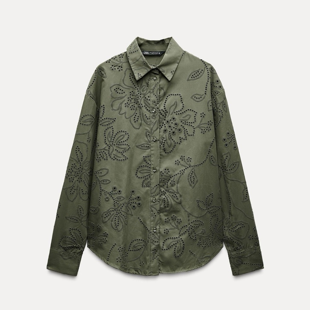Zara Olive Green Embroidered Shirt
